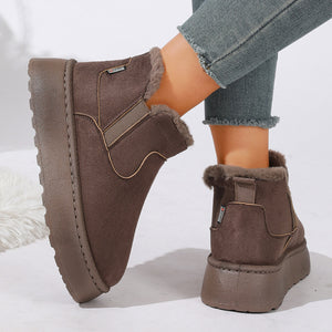 Suede Round Toe Platform Boots in Black
