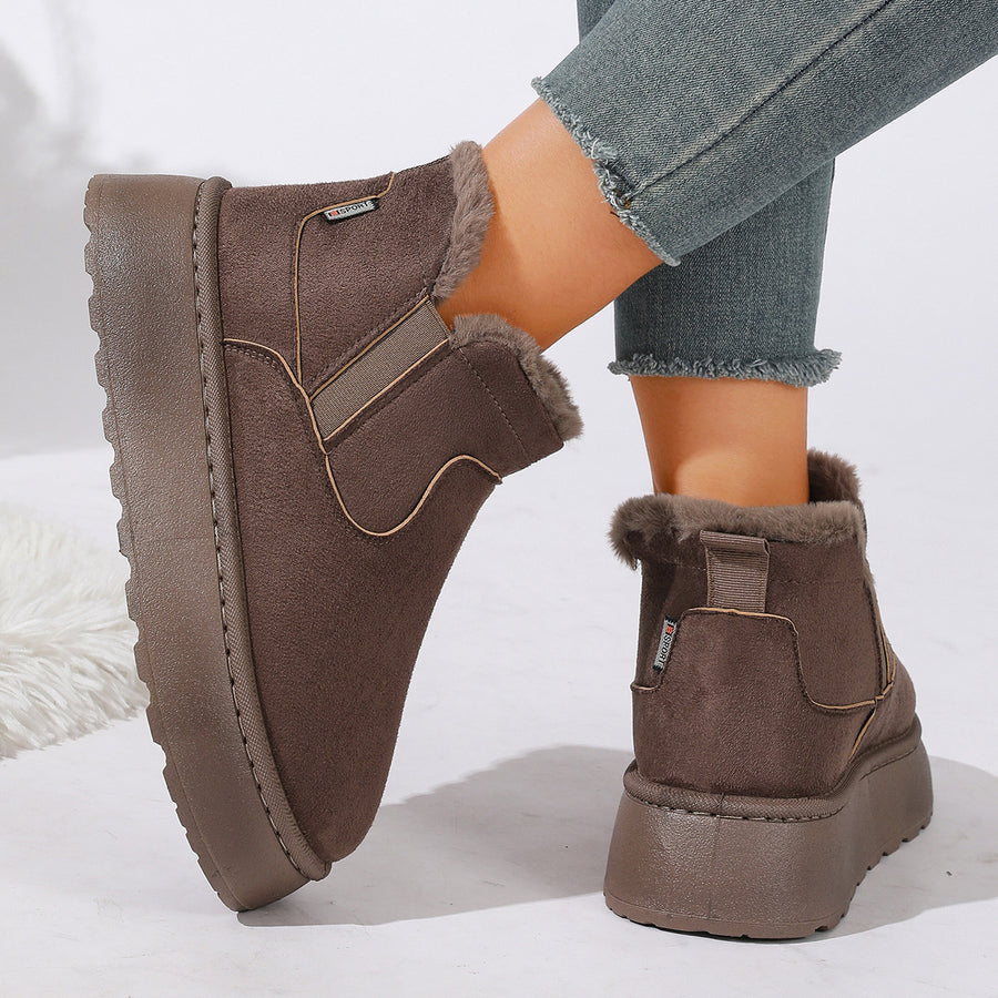 Suede Round Toe Platform Boots in Black
