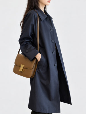 Shell: 48% cotton, 52% polyester trench coat in Navy Blue with relaxed silhouette