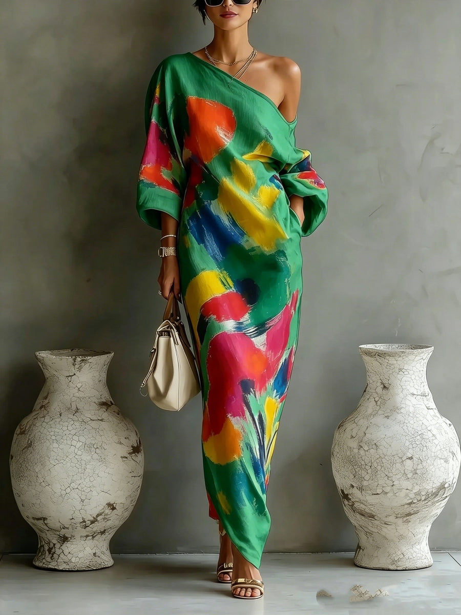 Black loose maxi dress with one-shoulder