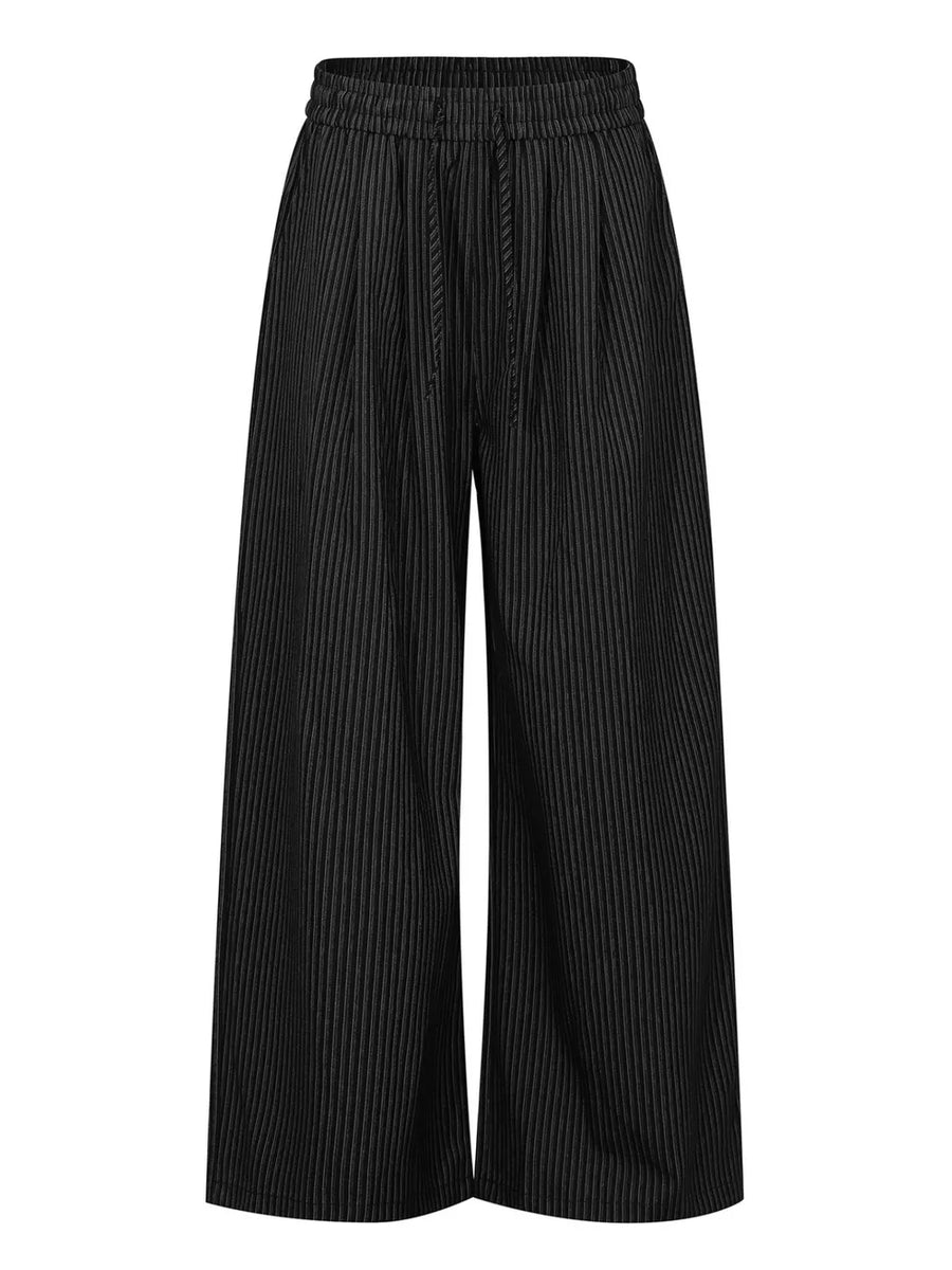 Men's Striped Wide-leg Drawstring Pants in Gray