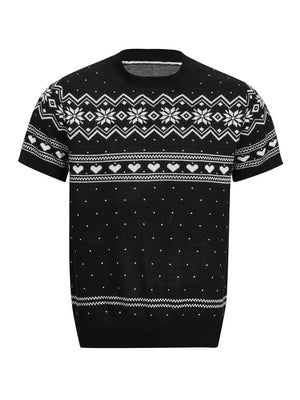 Grey with Men's Short-sleeve Fair Isle Knit Top