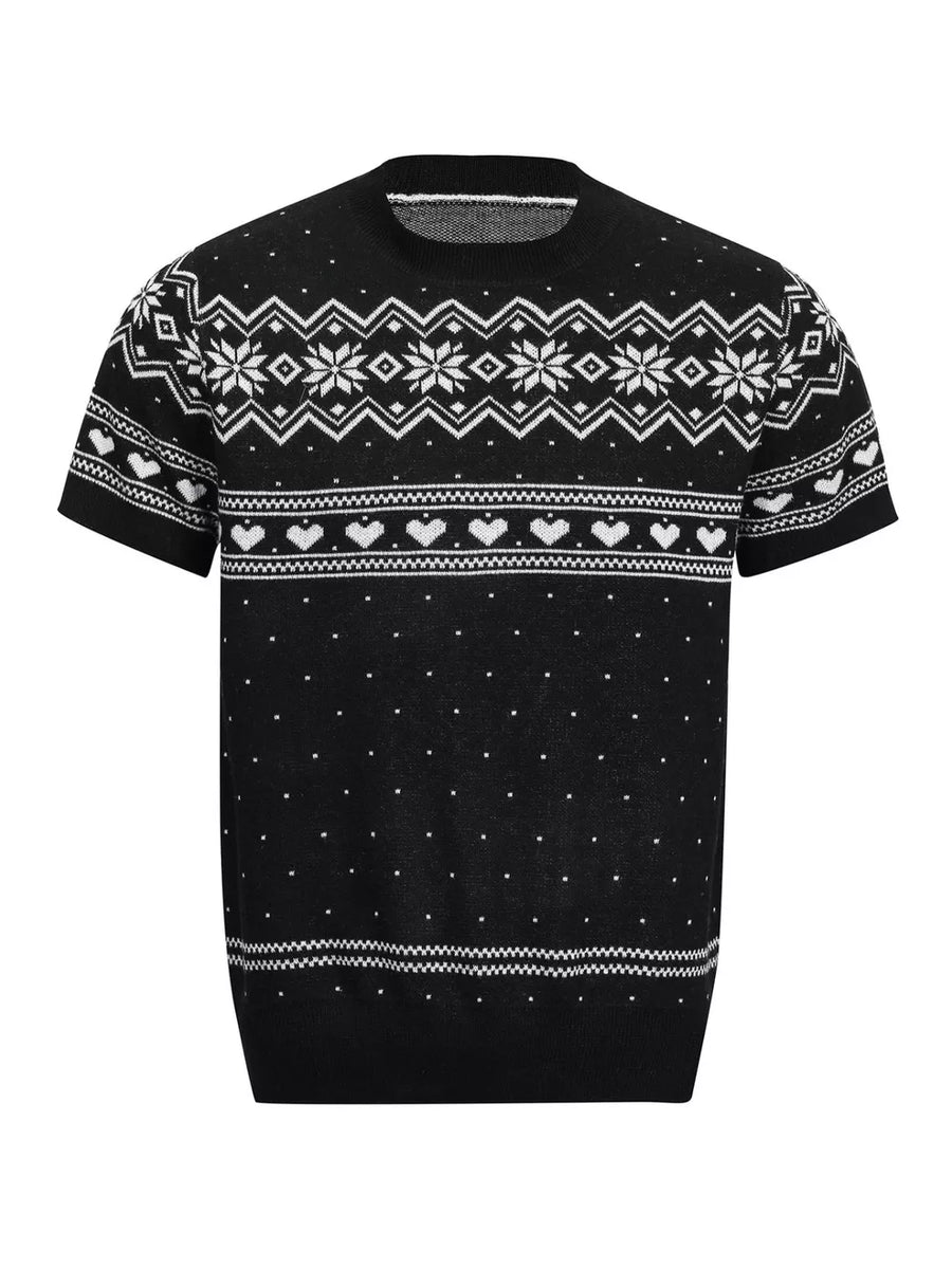 Grey with Men's Short-sleeve Fair Isle Knit Top