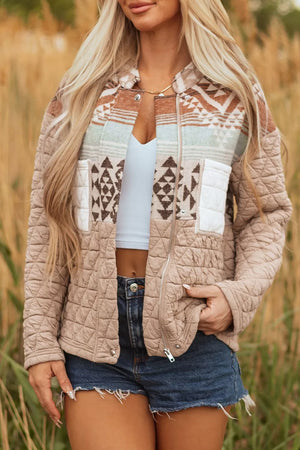 Aztec Quilted Patchwork Western Jacket in Camel