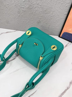 Gold-Tone Hardware Leather Crossbody Bag in Peacock Green with gold-tone hardware
