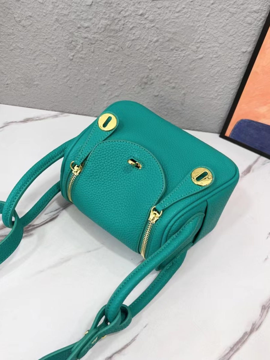 Gold-Tone Hardware Leather Crossbody Bag in Peacock Green with gold-tone hardware