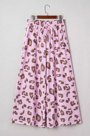 Dusty Pink with Drawstring Leopard Print Patch Pocket Pants