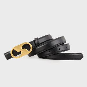 Black cowhide leather belt with gold buckle