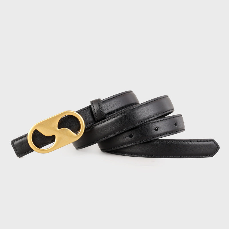 Black cowhide leather belt with gold buckle
