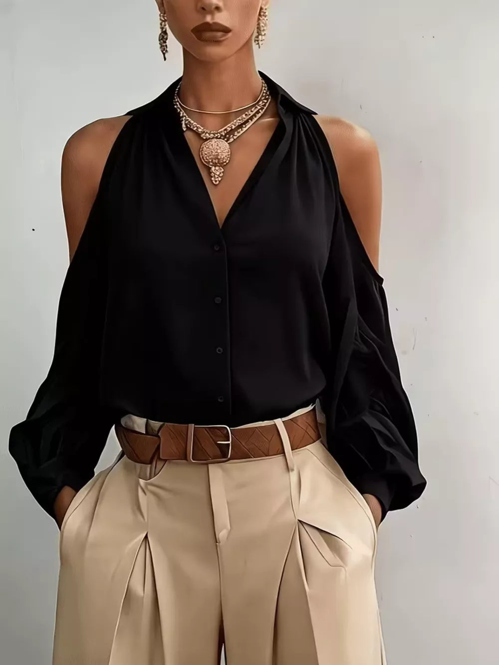 button-down shirt in black featuring buttoned and regular fit