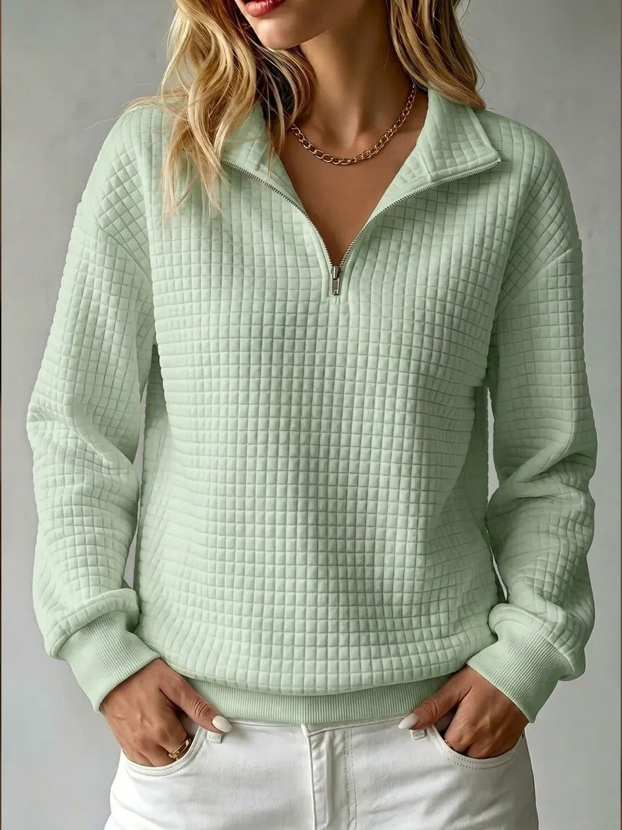 sweatshirt in Pastel Yellow with zipper and hip-length