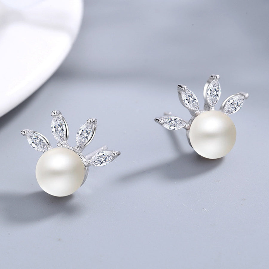 Freshwater Pearl,925 sterling silver,Zircon Care instructions: Avoid wearing dur earrings in silver with stud silhouette