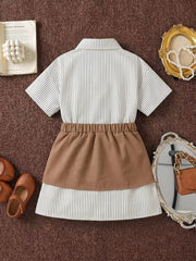 Khaki with Children's Striped Shirt Dress With Belly Band
