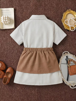 Khaki with Children's Striped Shirt Dress With Belly Band