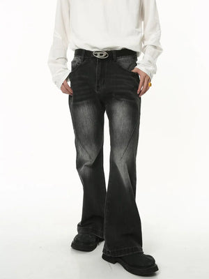 Dark faded flare jeans with sculpted seam detail and a classic cotton feel.