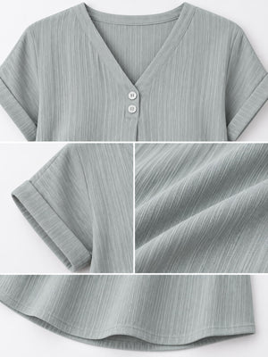 V-Neck Short Sleeve Midi Dress Plus Size in Silver