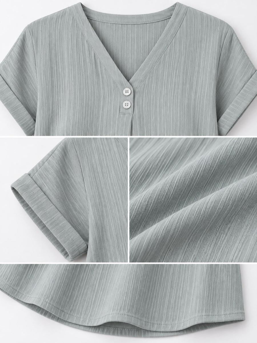 V-Neck Short Sleeve Midi Dress Plus Size in Silver