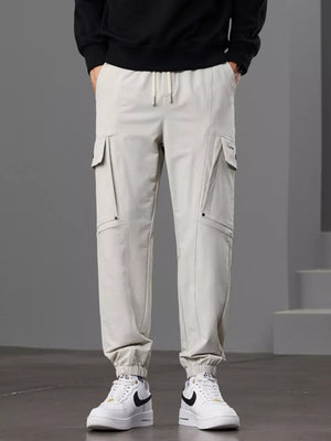 Black with Men S Casual Cargo Pants With Drawstring Waist