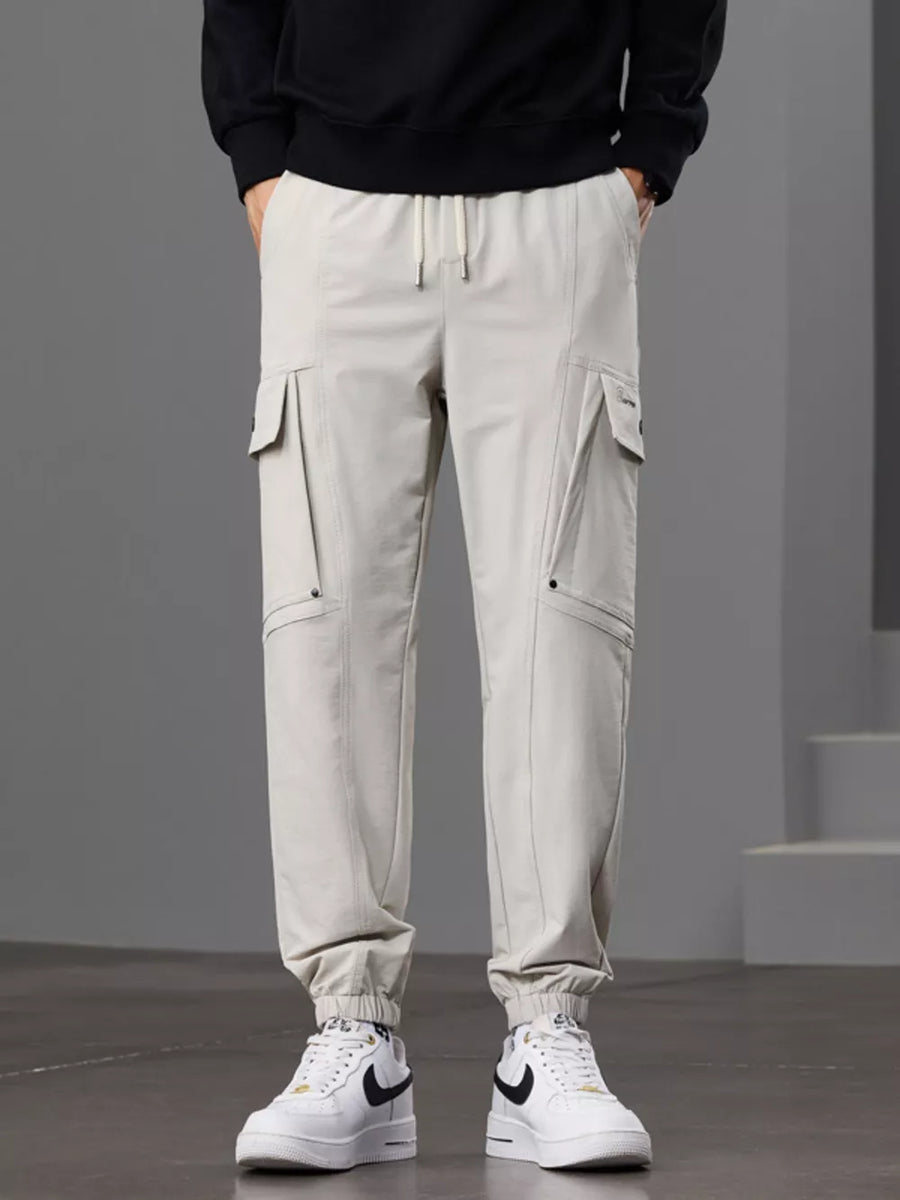 Black with Men S Casual Cargo Pants With Drawstring Waist