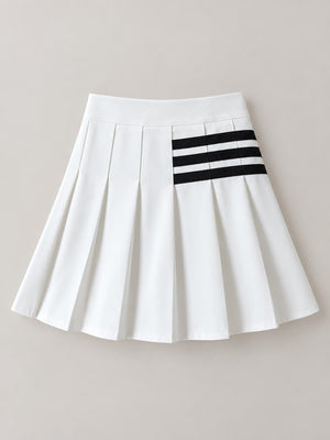 Contains less than 30% spandex mini skirt in White [three Bars]] with A-line silhouette