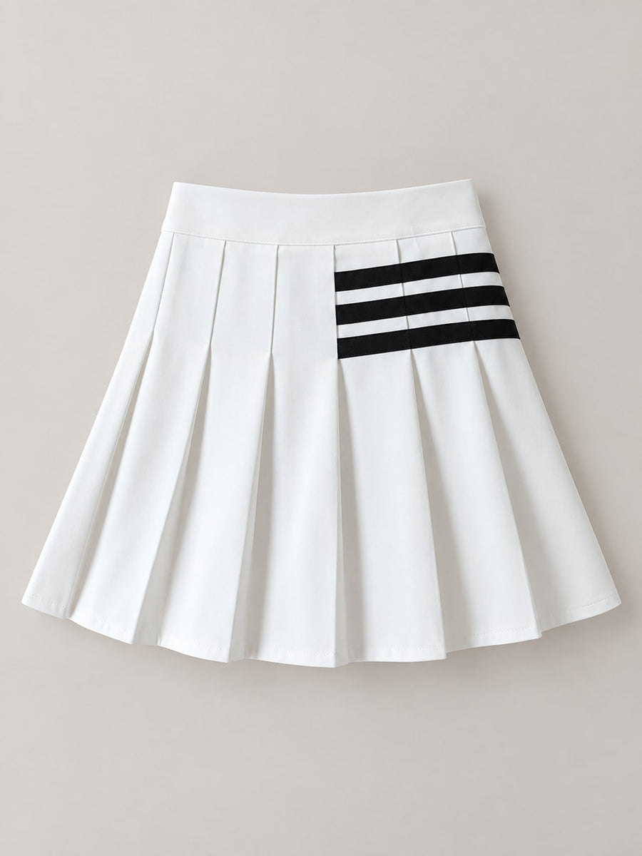 Contains less than 30% spandex mini skirt in White [three Bars]] with A-line silhouette