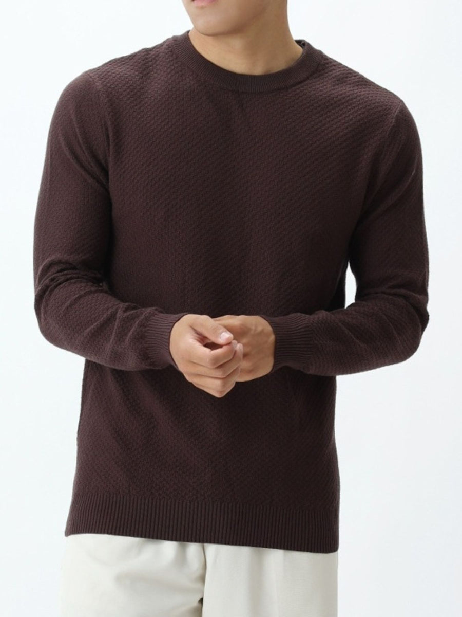 Apricot crewneck sweater with stretch and long sleeve