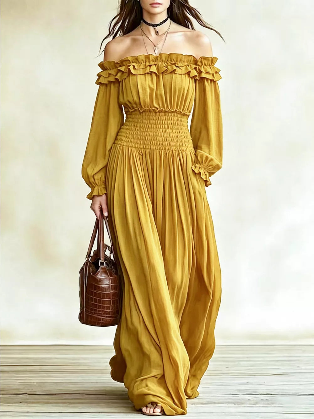 maxi dress in Mustard
