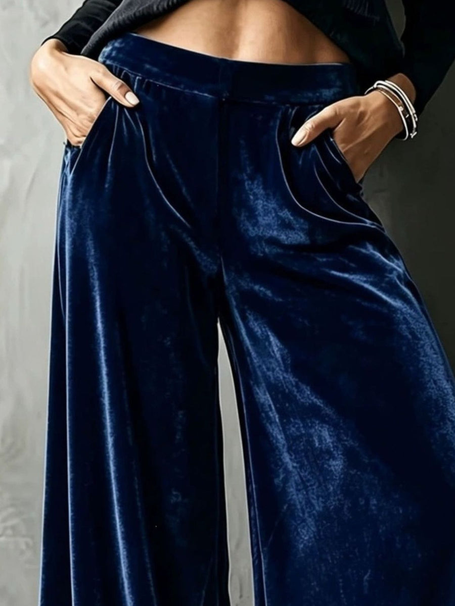 wide-leg pants in Burgundy with pocketed and full-length
