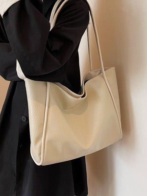 Shoulder-Strap PU Leather Tote Bag in Off-white with shoulder strap