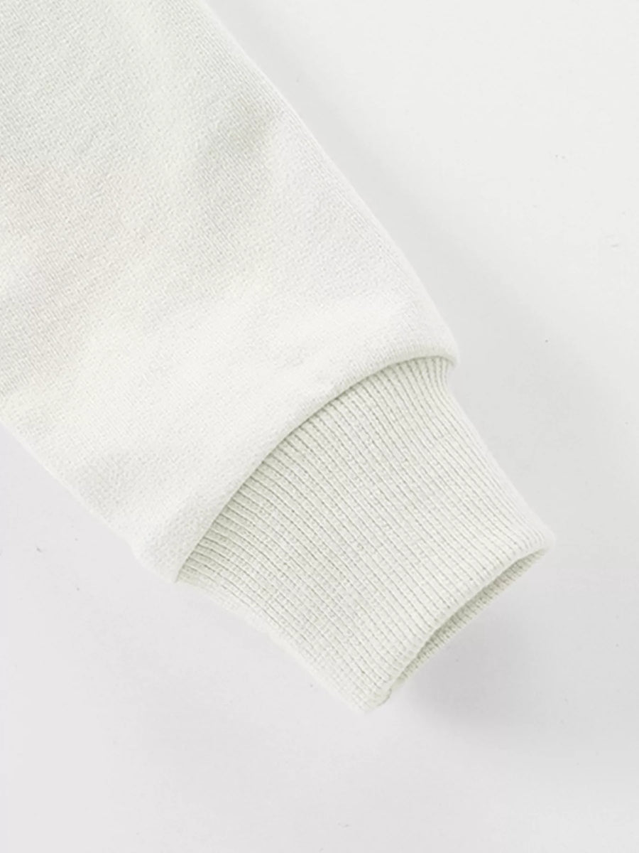White cotton sweatshirt sleeve with ribbed cuff detail