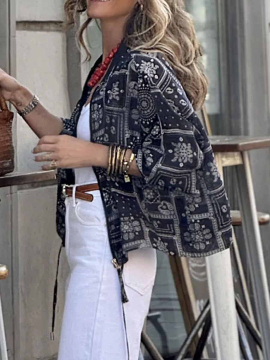 Printed Zip Up Jacket in Black