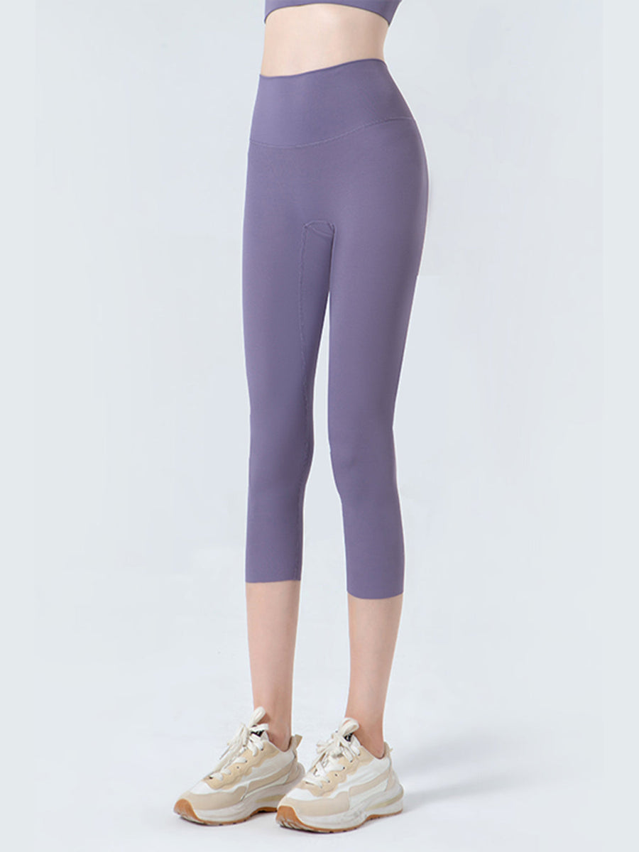 Lavender sculpted crop leggings with mesh detail and a high waistband.