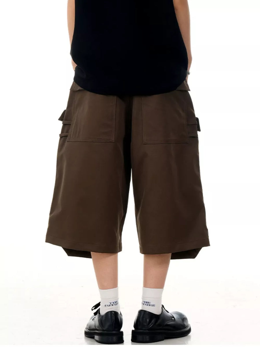 Brown Men's Wide-leg Cargo Capris
