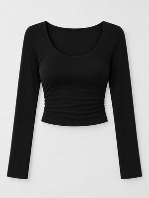 Black crop top with cropped and long sleeve