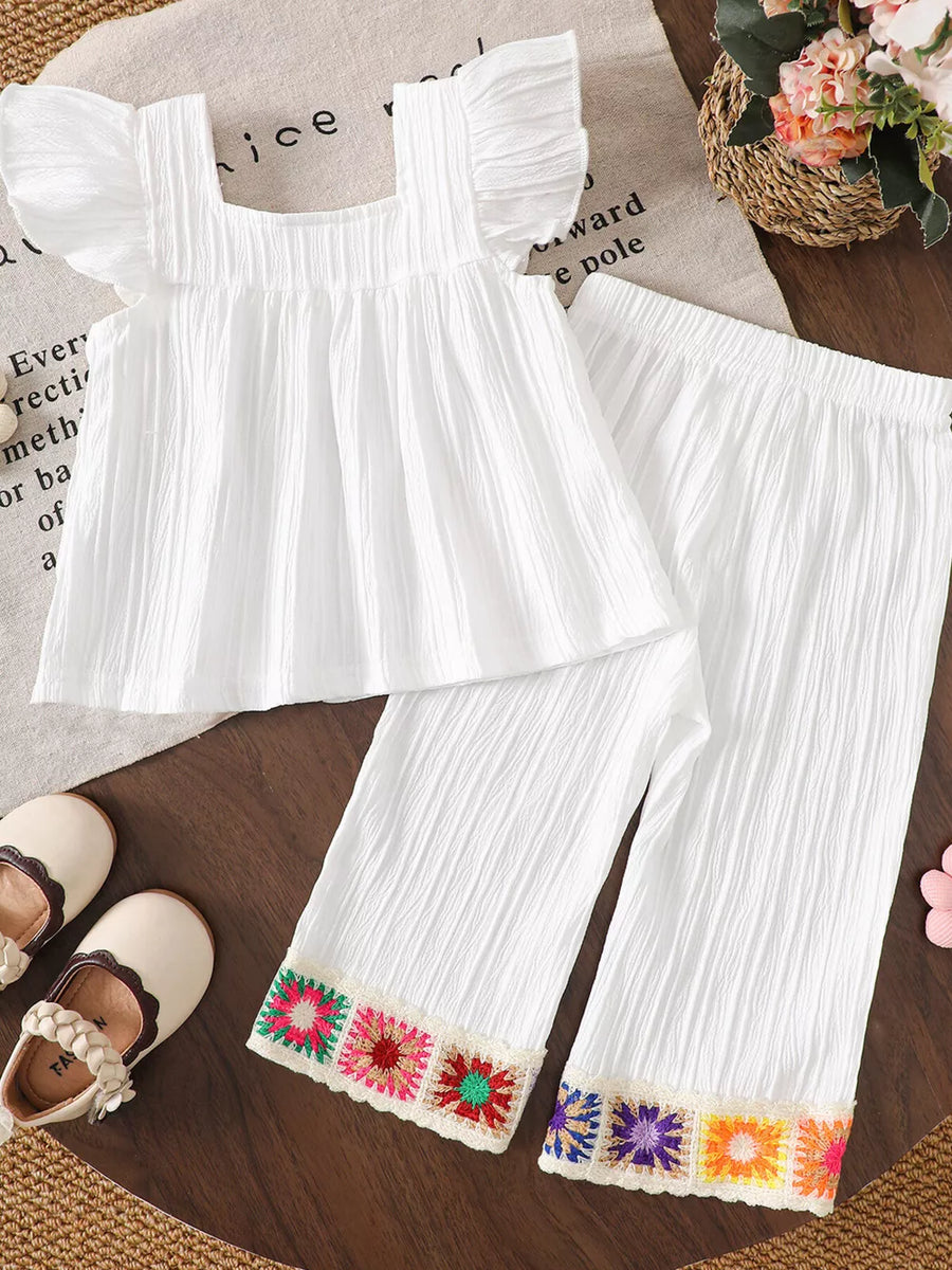 Children's Crochet Trimmed Top And Pants Set option 8