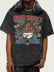 Dark gray graphic tee with bold print and relaxed fit.