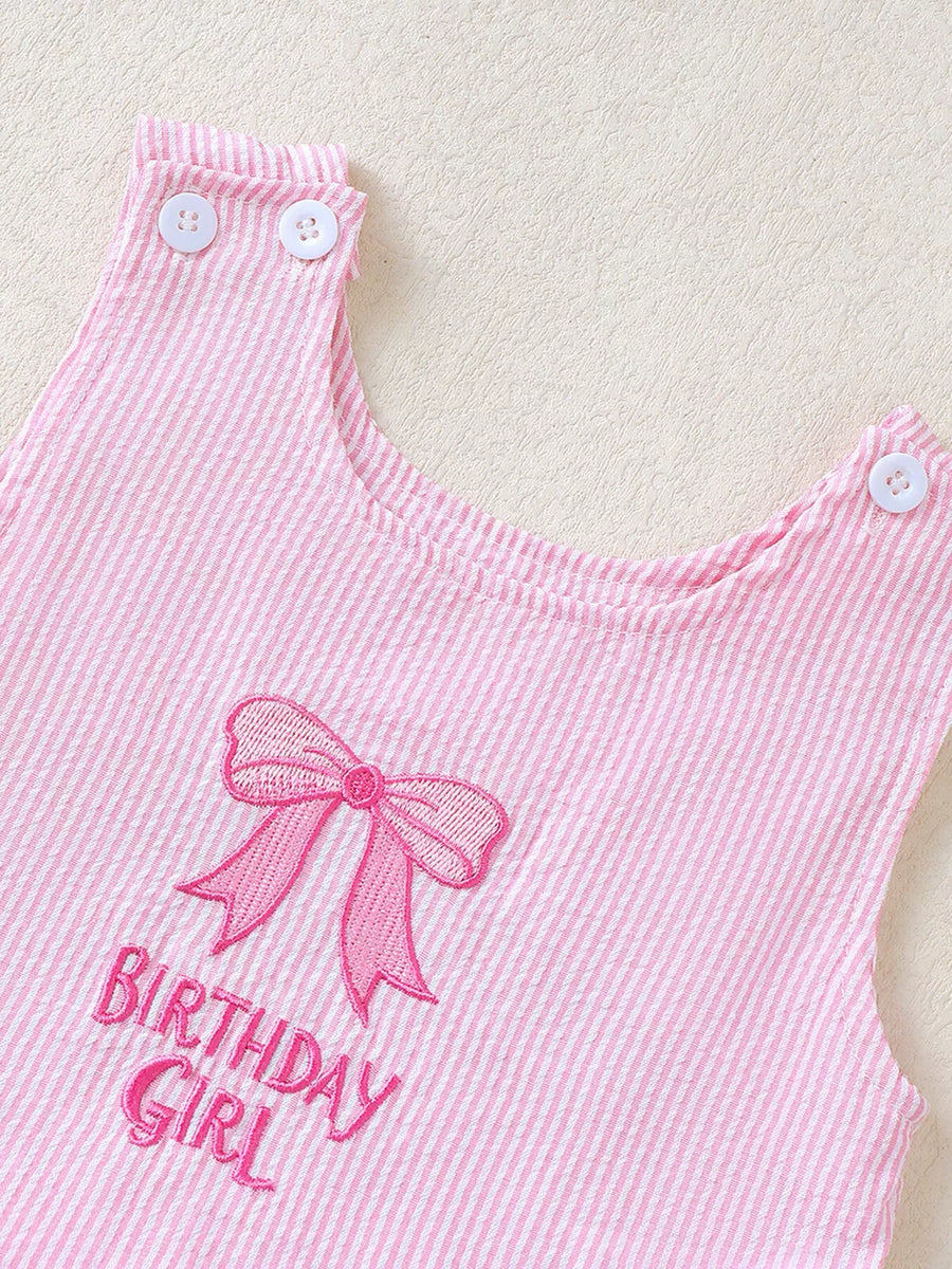 Pink striped baby tank with bow and Birthday Girl embroidery