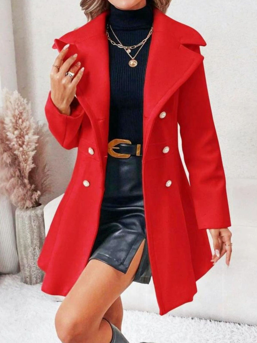 Apricot Color peplum coat with buttoned and long sleeve