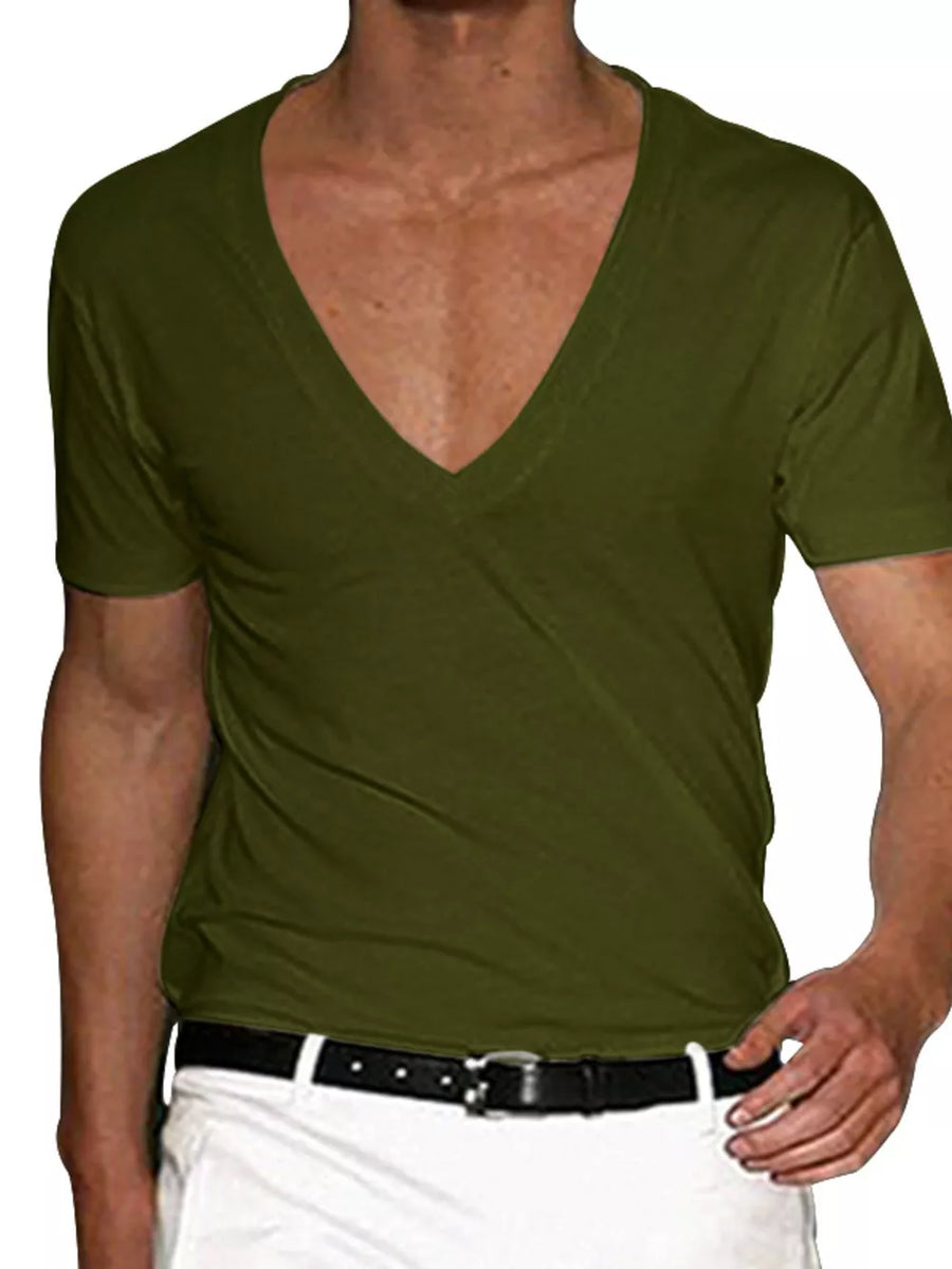 Light Gray Men's Full Size Deep V-neck T-shirt Plus Size