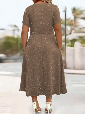 White-Print fit-and-flare midi dress with v-neck