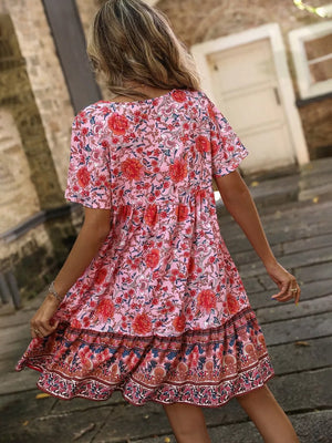 rust orange mini dress with tiered and short sleeve