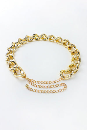 Gold sculptural chain belt with layered chain detail