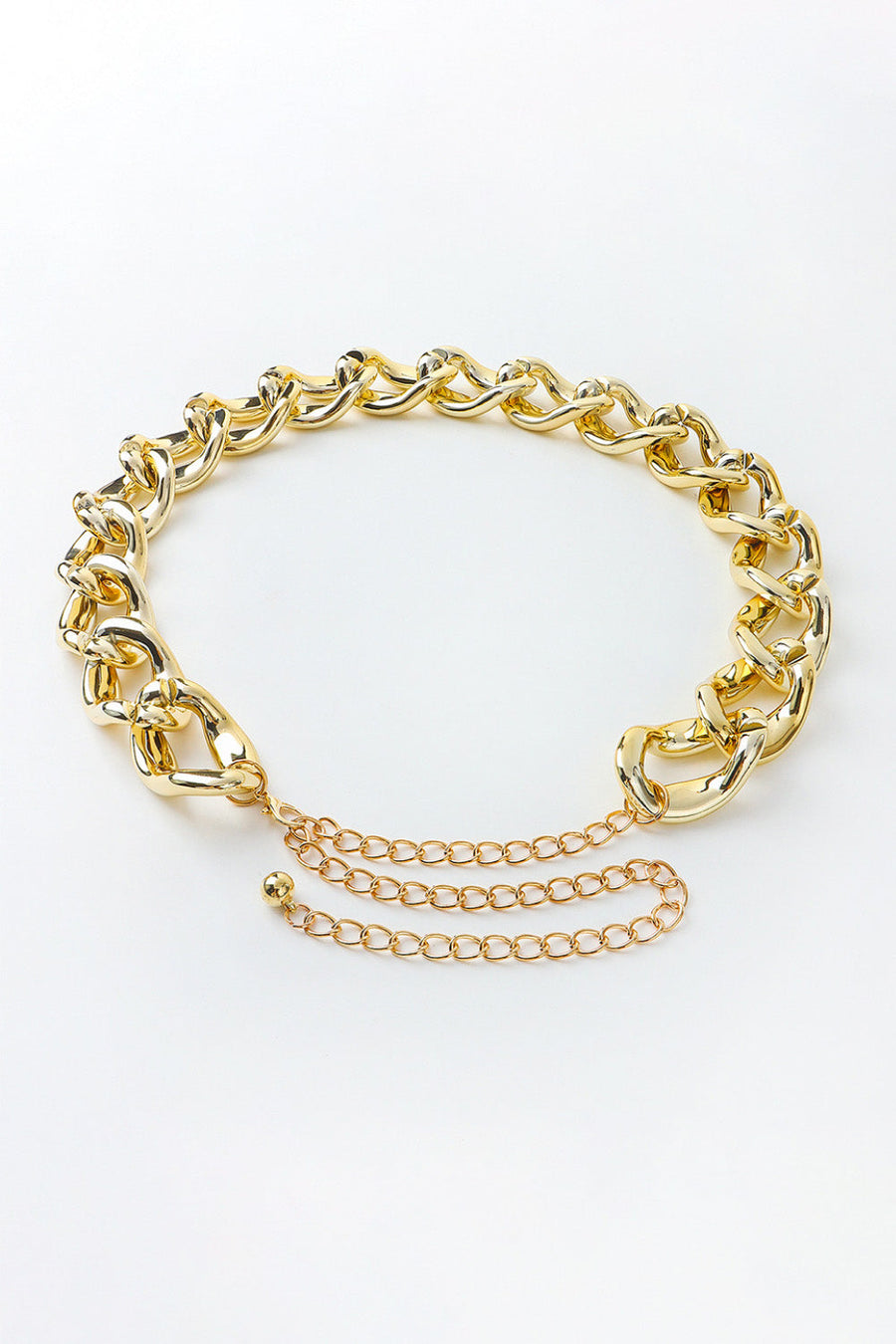 Gold sculptural chain belt with layered chain detail