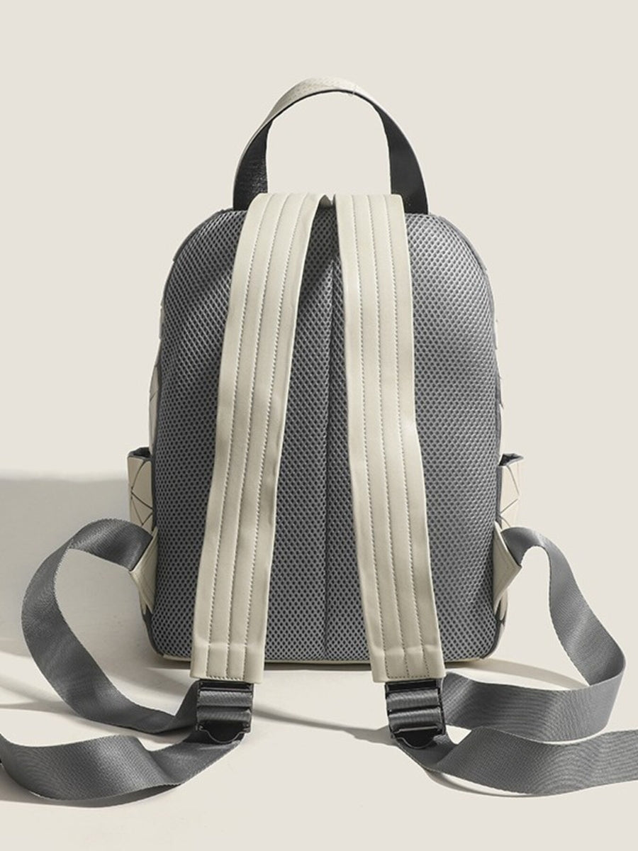 Gray backpack with zip-front and geometric