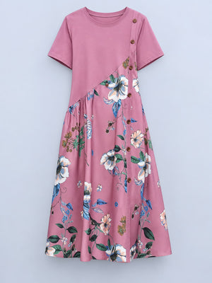 A-line dress in Blue with seam detail and midi
