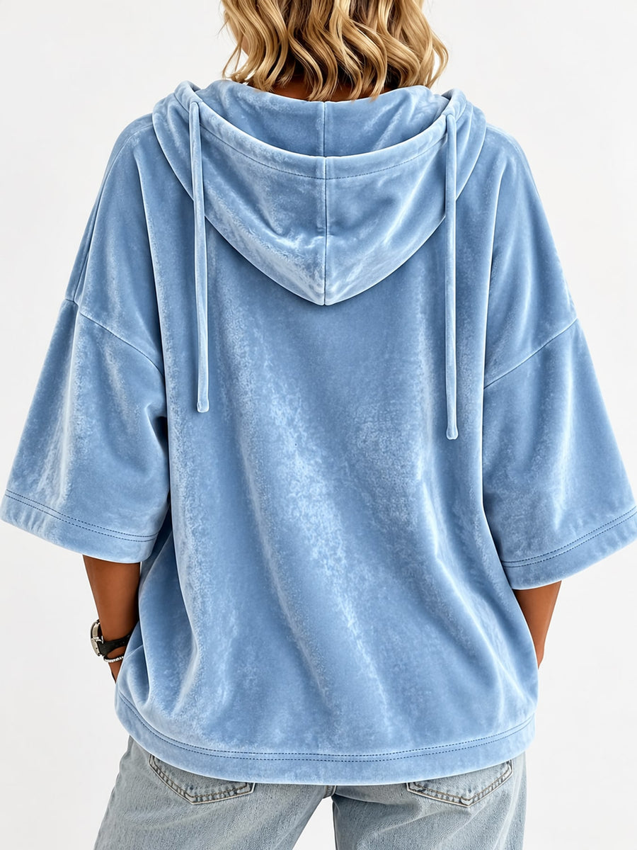 Camel pullover hoodie with oversized and elbow sleeve
