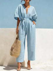 Pink Tie Waist Wide Leg Jumpsuit