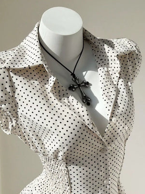 Polka Dot Cap Sleeve Blouse in this colorway