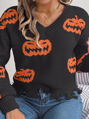 pullover sweater featuring pumpkin in Orange with 100% acrylic Care instructions: Machine wash cold texture