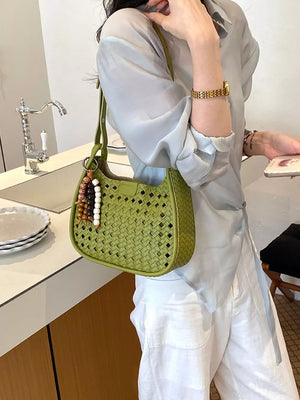 PU Leather Imported Size &amp shoulder bag in sage green with hobo silhouette
